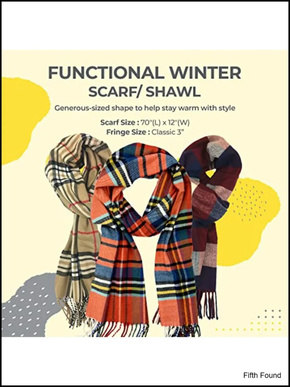 Super Soft Cashmere Feel Plaid Winter Scarf Shawl with Fringe